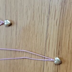 NWOT Set of 2 Madewell Pink Cord Necklaces with Gold Tone Hearts